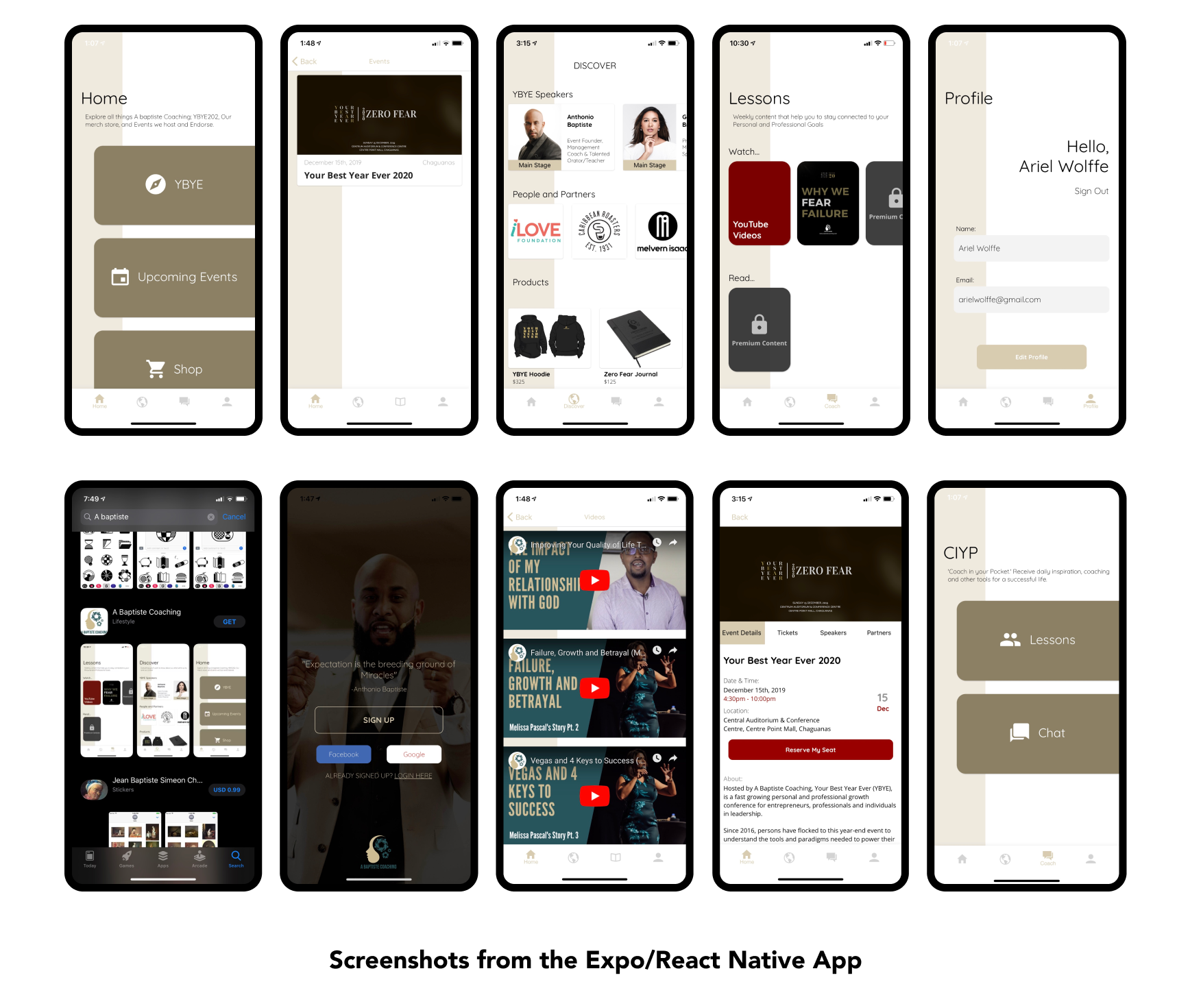 Screenshots of A Baptiste Coaching App
