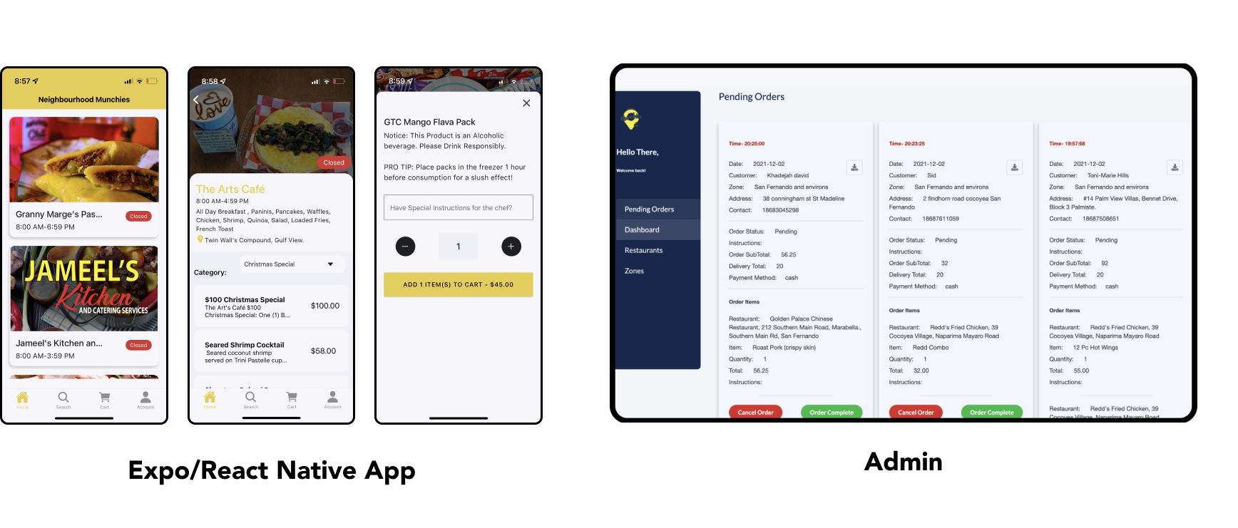 Screenshots of Mobile App and Admin Platform for Version 2.0
