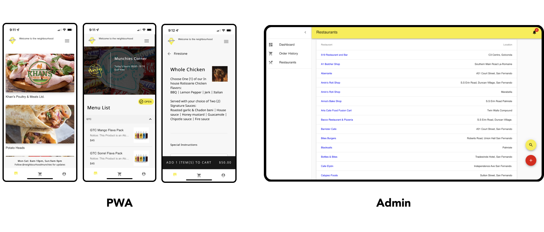 Screenshots of PWA and Admin Platform for Version 1.0